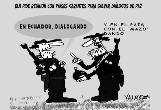 Caricatura sobre los diálogos del Gobierno y el Eln, con terrorismo de fondo