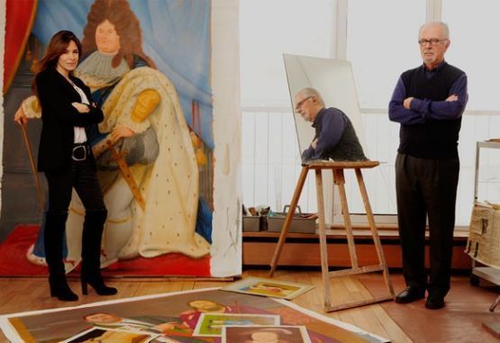 Fernando Botero con su hija, Lina, en su estudio en Pietrasanta.
