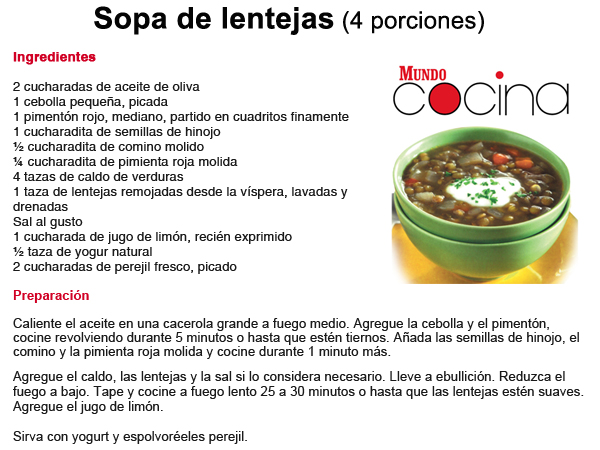 Receta de sopa de lentejas
