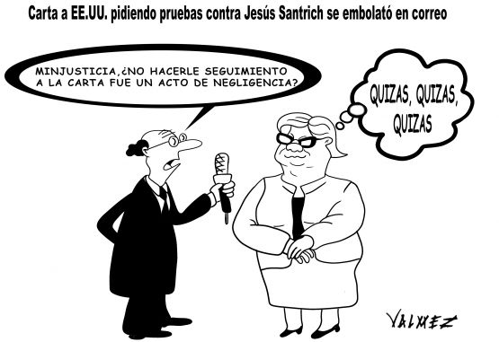 Caricatura de Valmez sobre la carta de la JEP a Estados Unidos por Santrich