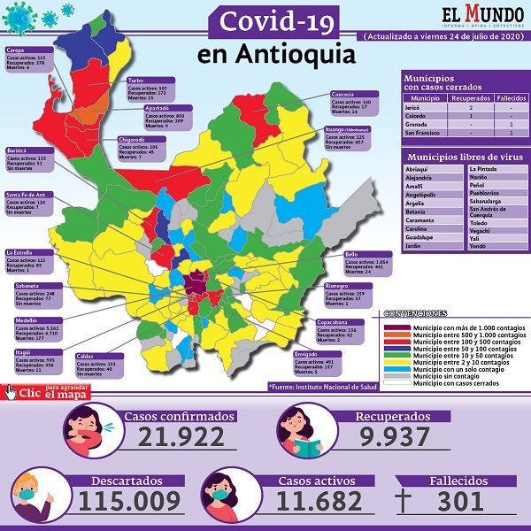 mapa covid-19 Antioquia 24 julio